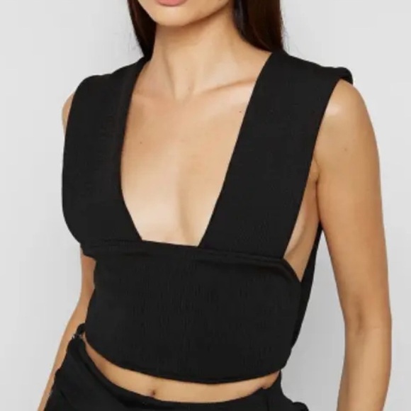 Maniere De Voir Tops - MANIERE DE VOIR Multi Way Ribbed Top Black Cropped Women's size 8 Sexy